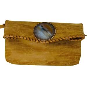 Wimberly Leather Agate Crossbody Bag Cut Stone Flap Top